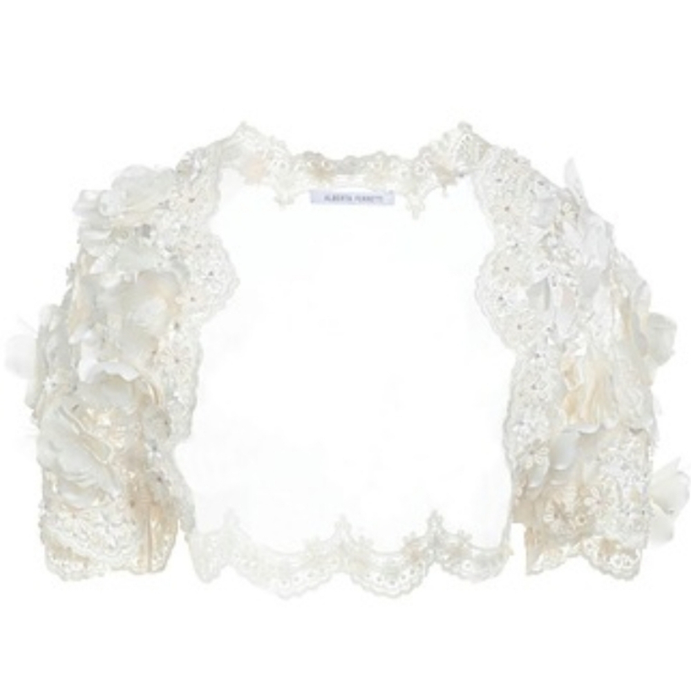 💗 Alberta Ferretti SILK Floral Applique Lace Jacket Shrug Sz 4